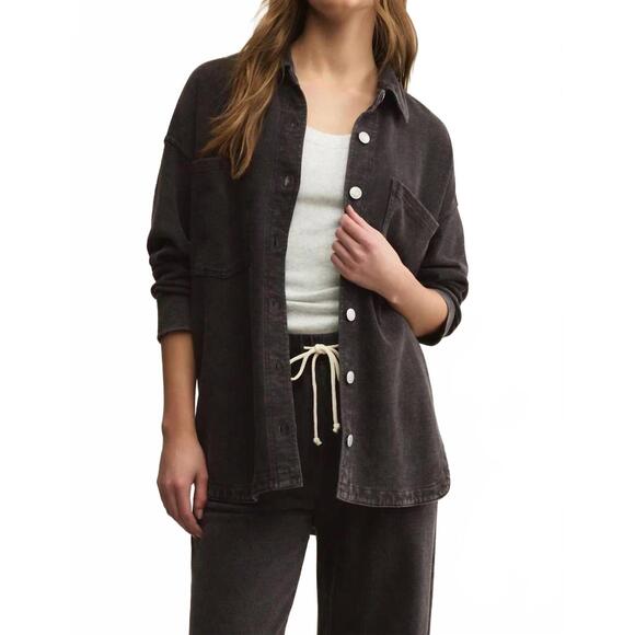 NEW Z SUPPLY mindy all day knit denim jacket in black